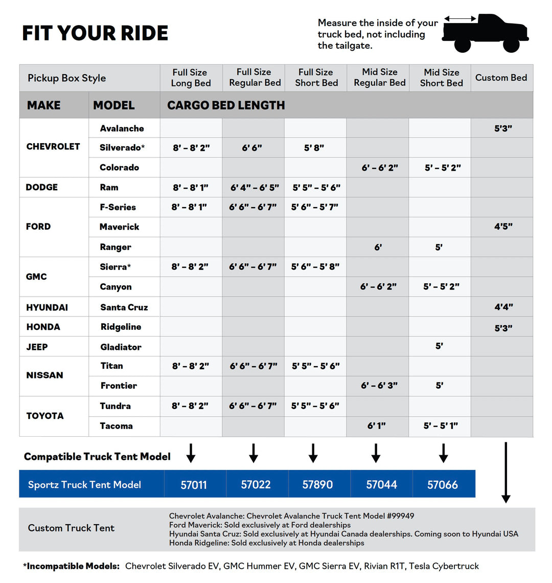Sportz truck tent sizing chart
