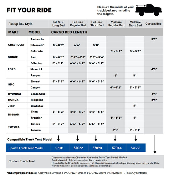 Sportz truck tent sizing chart