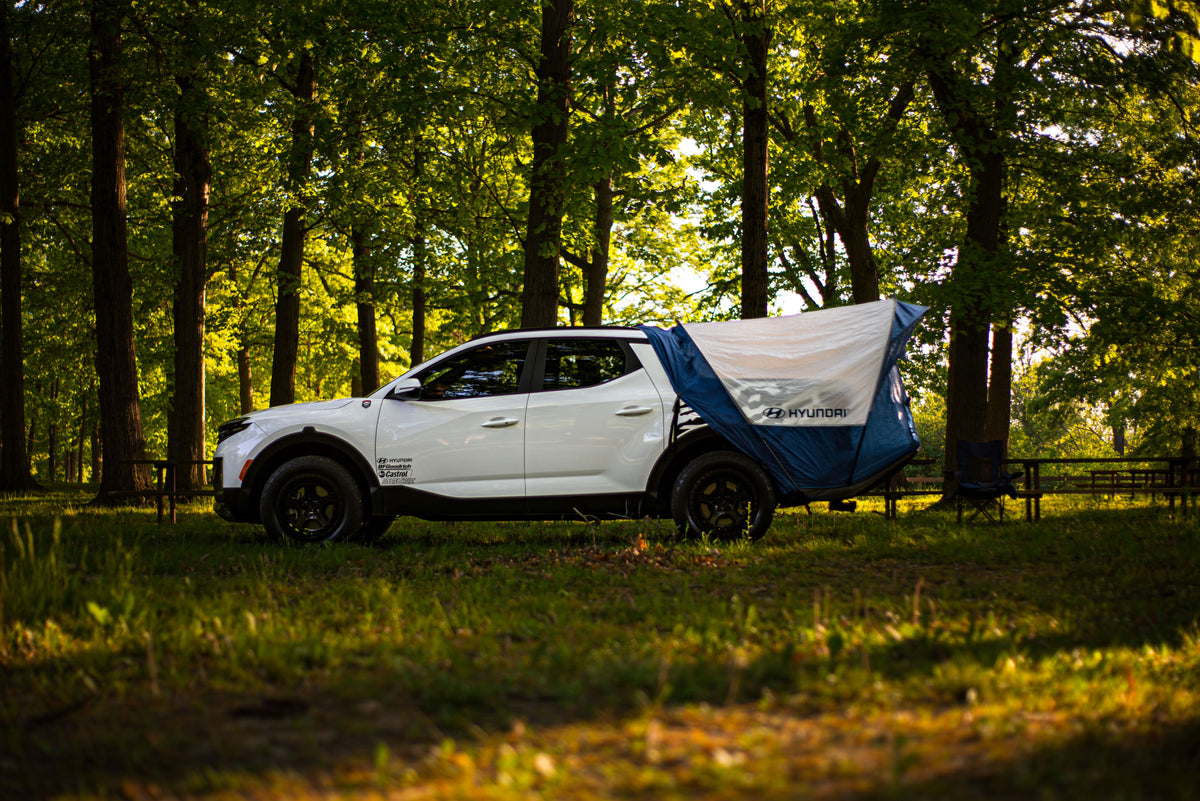 Napier Outdoors Hyundai Santa Cruz Truck Tent Blue and White on White Santa Cruz Truck