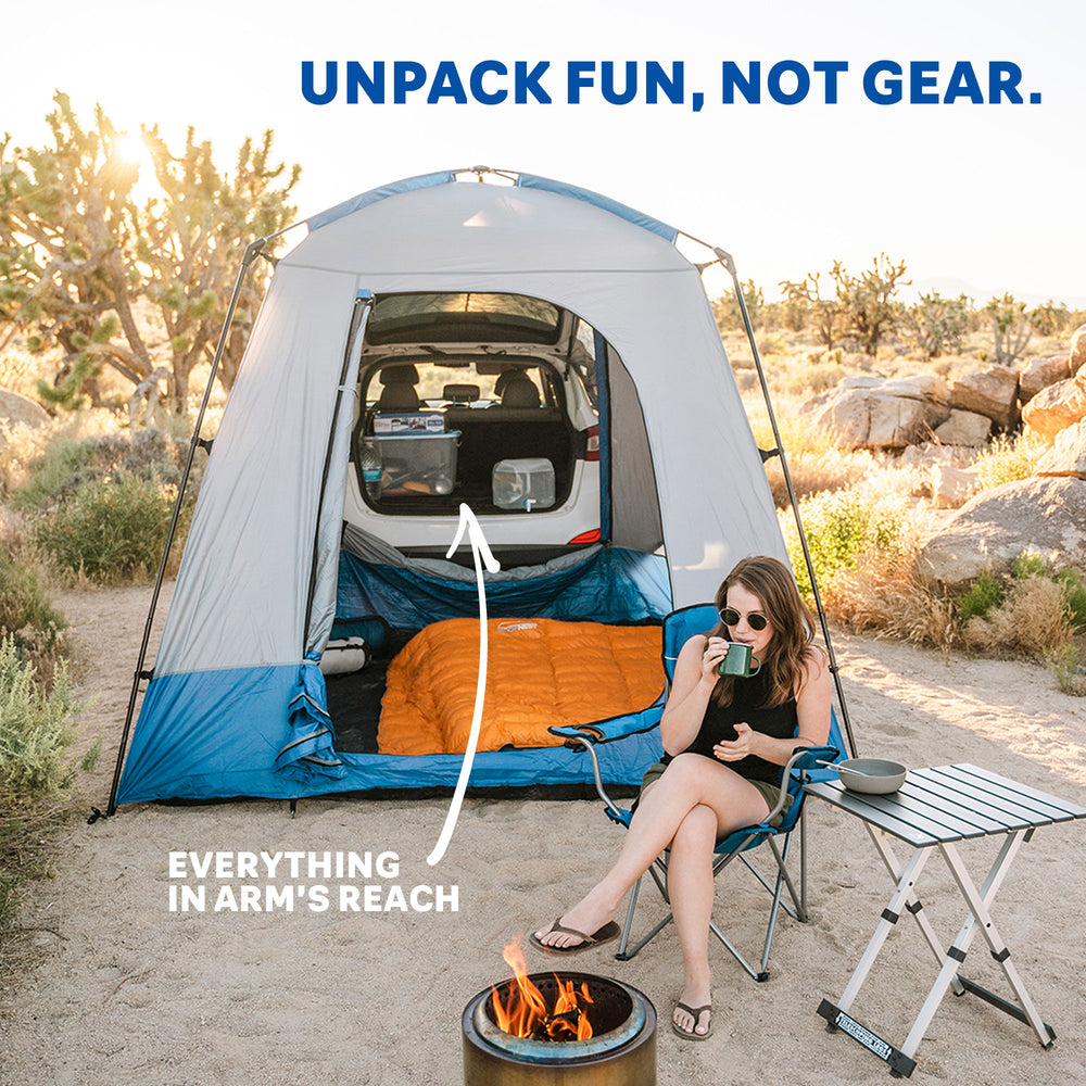 Napier Outdoors sportz suv tent model 82000 blue and grey, everything in arm's reach, unpack fun not gear