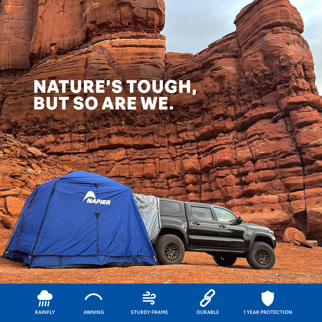 napier outdoors sportz suv tent model 82000 blue and grey, natures tough but so are we