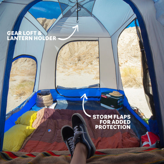 inside view of the napier sportz suv tent, storm flaps for added protection, gear loft and lantern holder