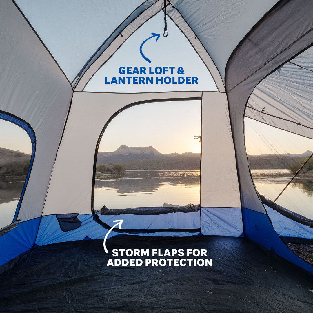 Inside of the Napier Outdoors Sportz SUV tent, gear loft and lantern holder, storm flaps for added protection