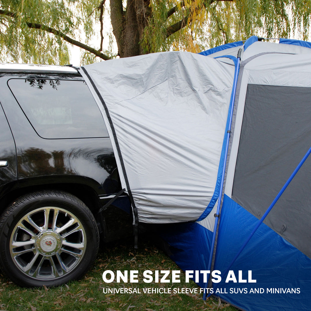 Vehicle sleeve of a Napier SUV Tent on a black vehicle, one size fits all