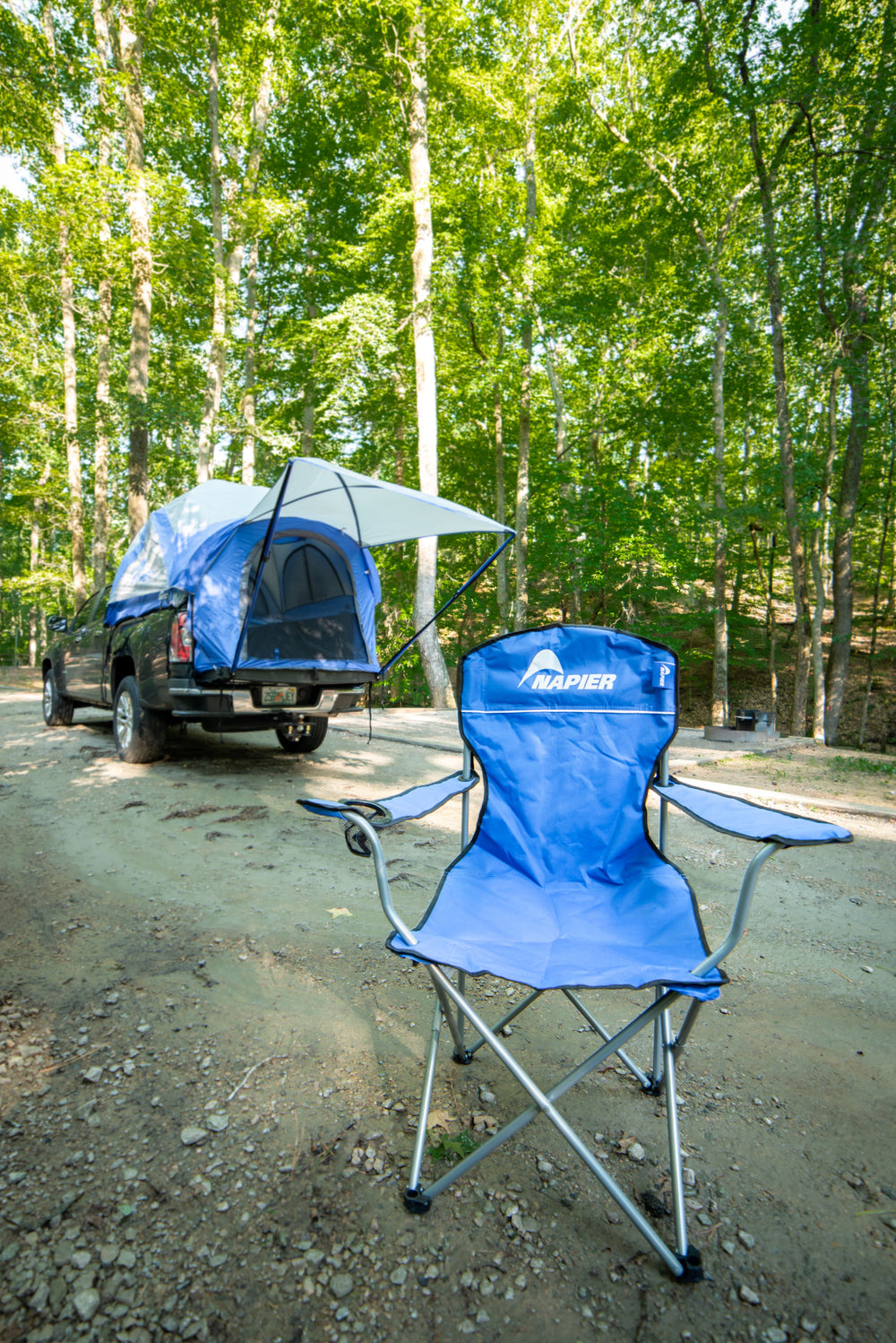 Napier Outdoors Sportz Truck Tent 57 Series Blue and Grey with Napier Everyday Camping Chair Blue