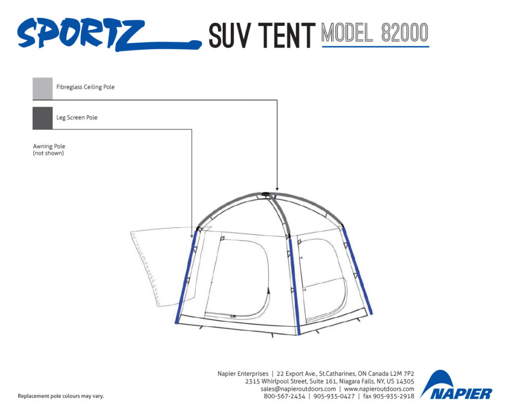 Sportz SUV Tent Model 82000 Pole Chart