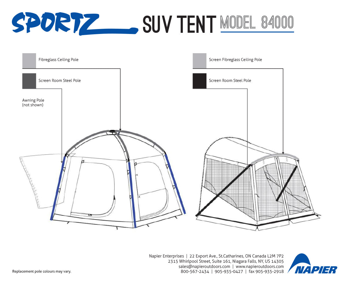 Sportz SUV Tent Model 84000 Pole Chart