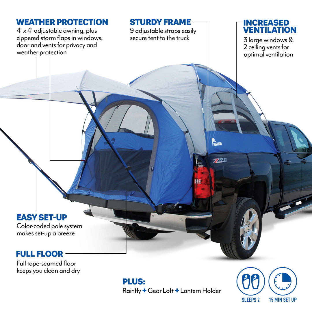 Napier outdoors sportz truck tent blue and grey on a truck 