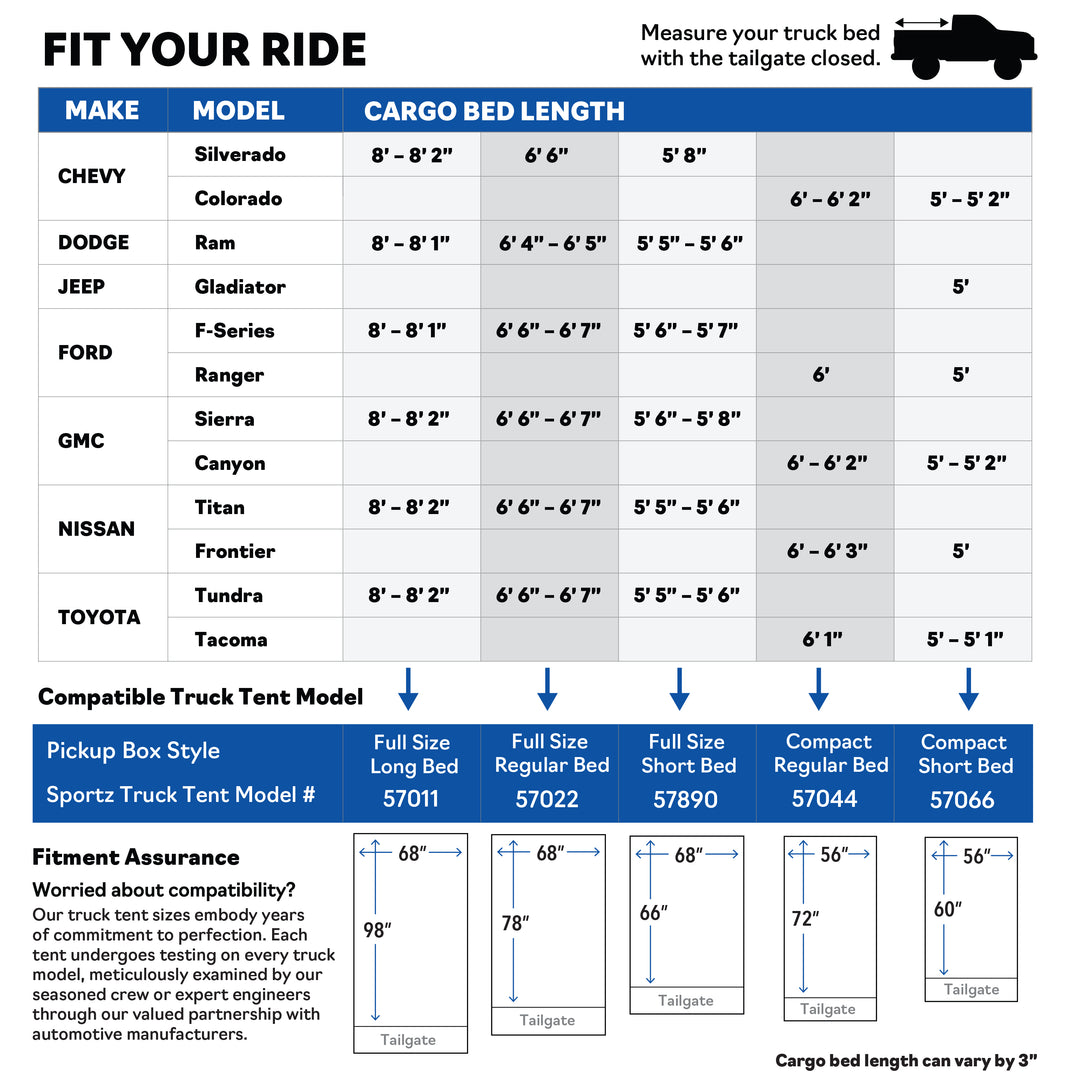 Sportz truck tent sizing chart