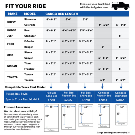 Sportz truck tent sizing chart