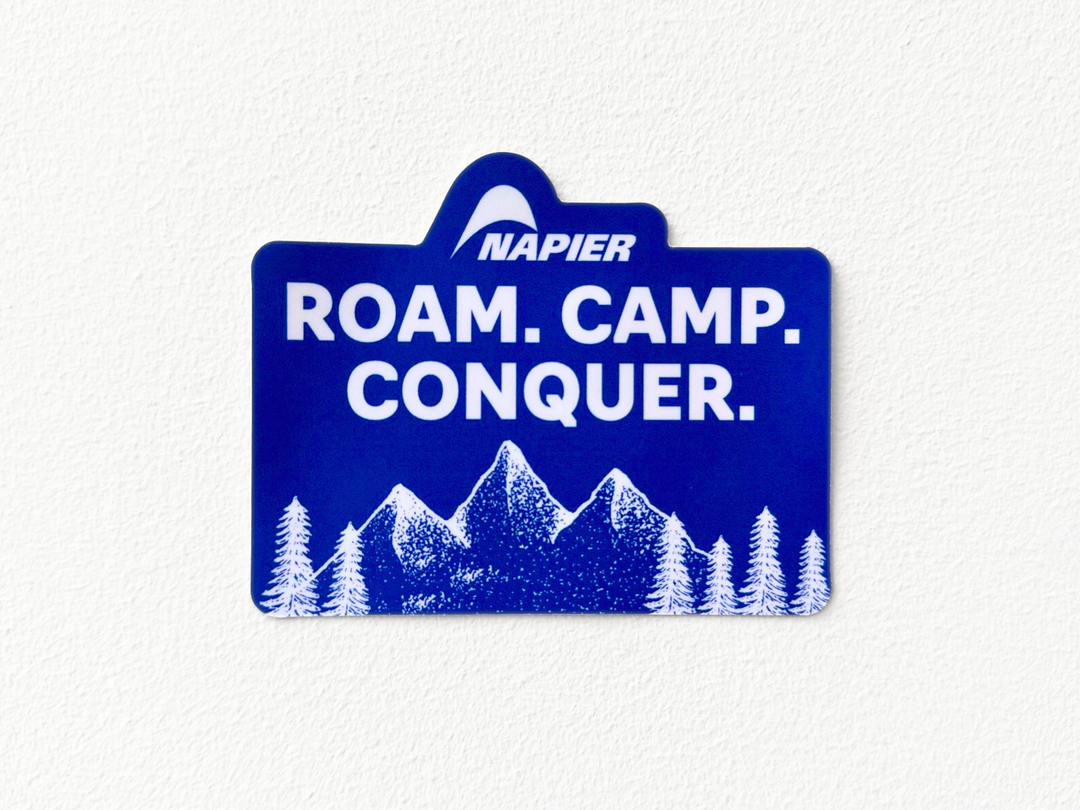 Napier Outdoors Sticker Roam. Camp. Conquer.