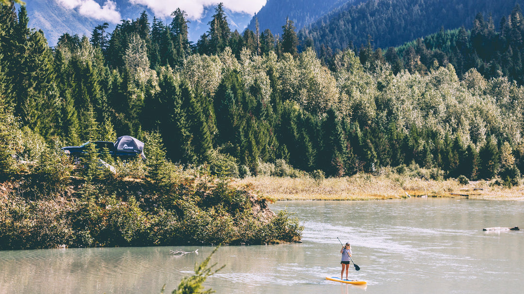Truck tent overlanding in the forest and mountains