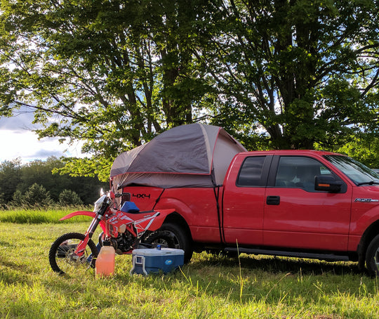 Napier Outdoors Backroadz truck tent red and grey on a red truck