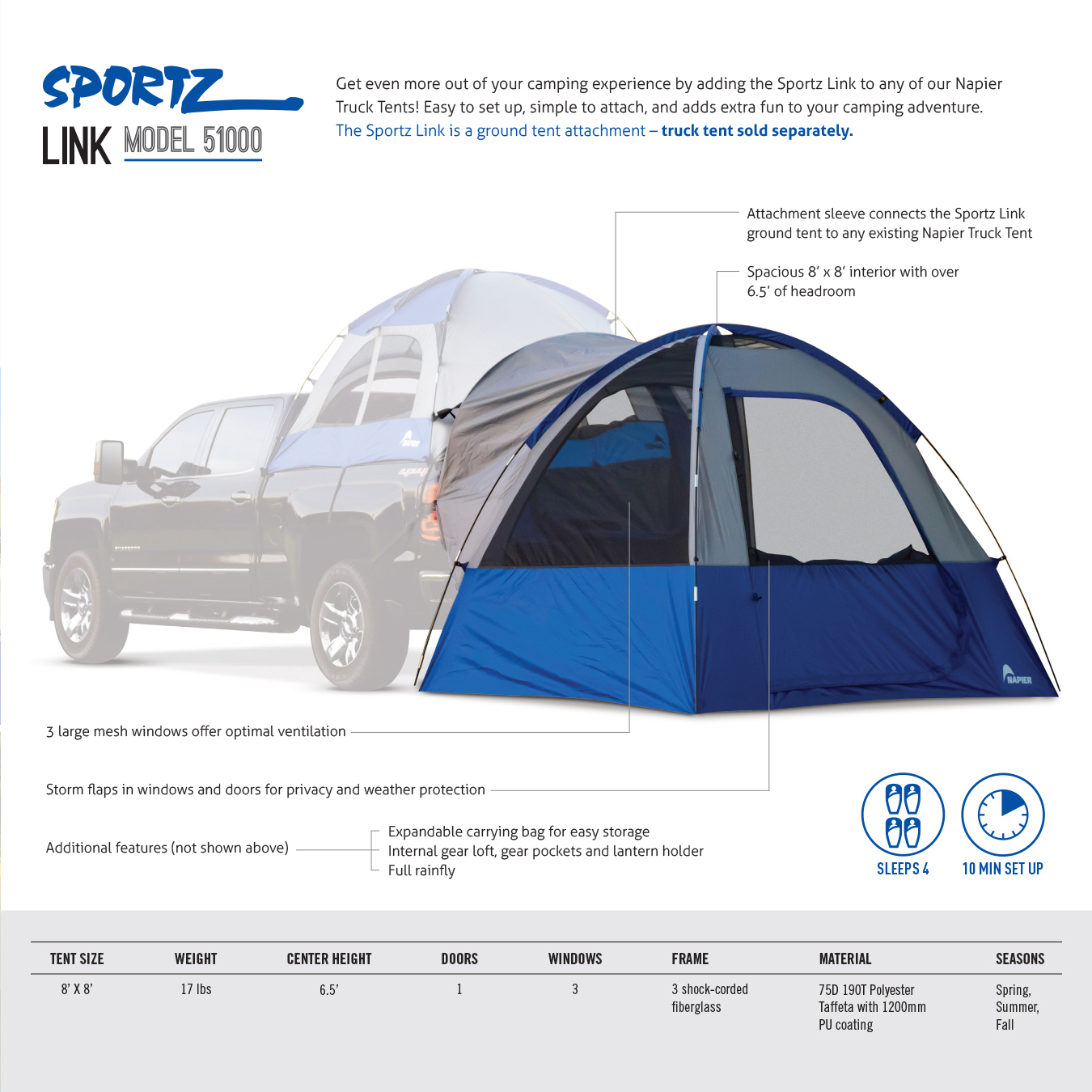  Napier Sportz Truck Bed Camping Tent - Waterproof 2